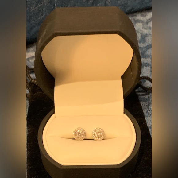 Diamond Halo stud Earrings. 3/4 carat. Set in White gold VS-S11. W/appraisal - Picture 1 of 6